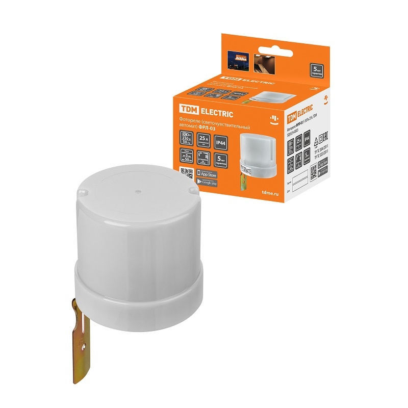 Фотореле со встроенным фотодатчиком, настенный, порог 5-50Лк, 25А