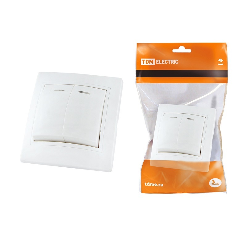 Выключатель с/у Таймыр SQ1814-0005, 2 клавиши, с/инд, белый