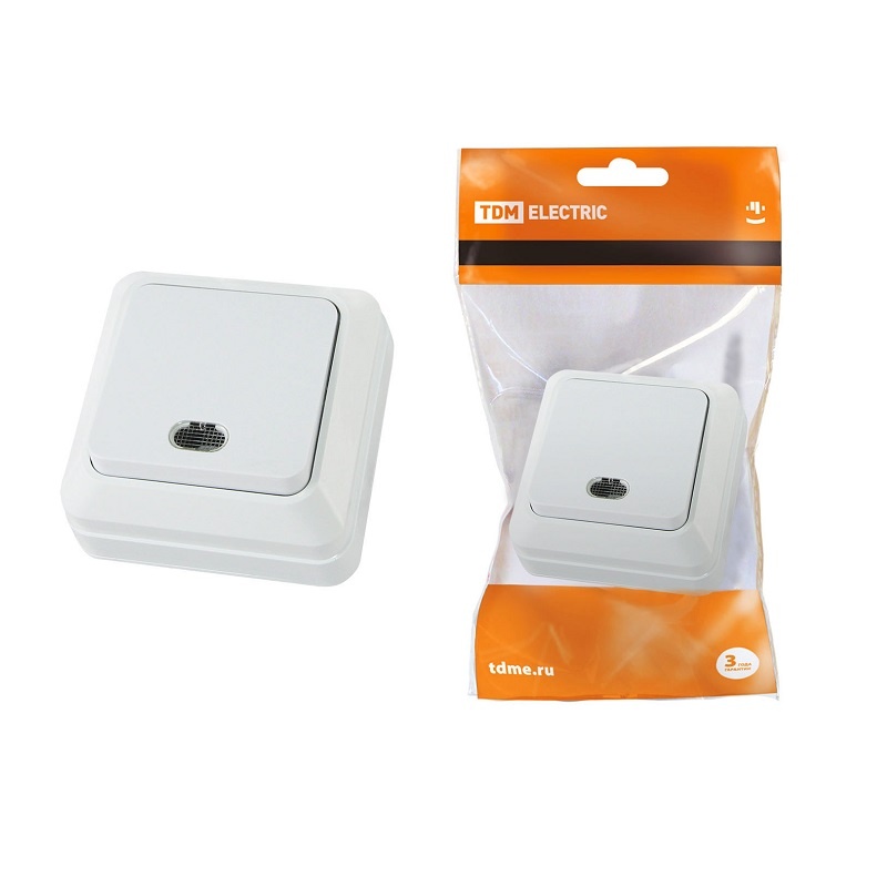 Выключатель о/у Ладога SQ1801-0009, 1 клавиша, с/инд, белый