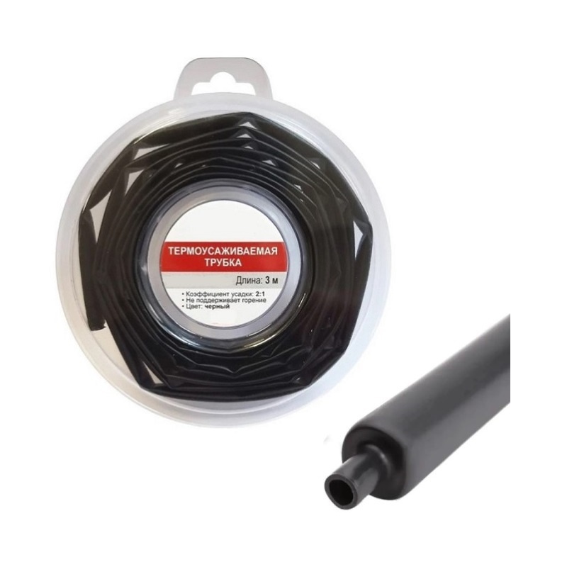 Термоусадочная трубка ТУТнг d=4/2мм, черная (ролл 3 м)