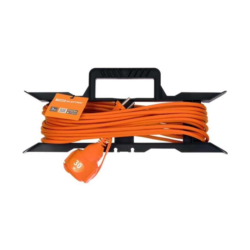 Удлинитель силовой на рамке TDM Electric, 1 гнездо, ПВС 2х1, 2200Вт, 10А, б/з, IP44, 30 м