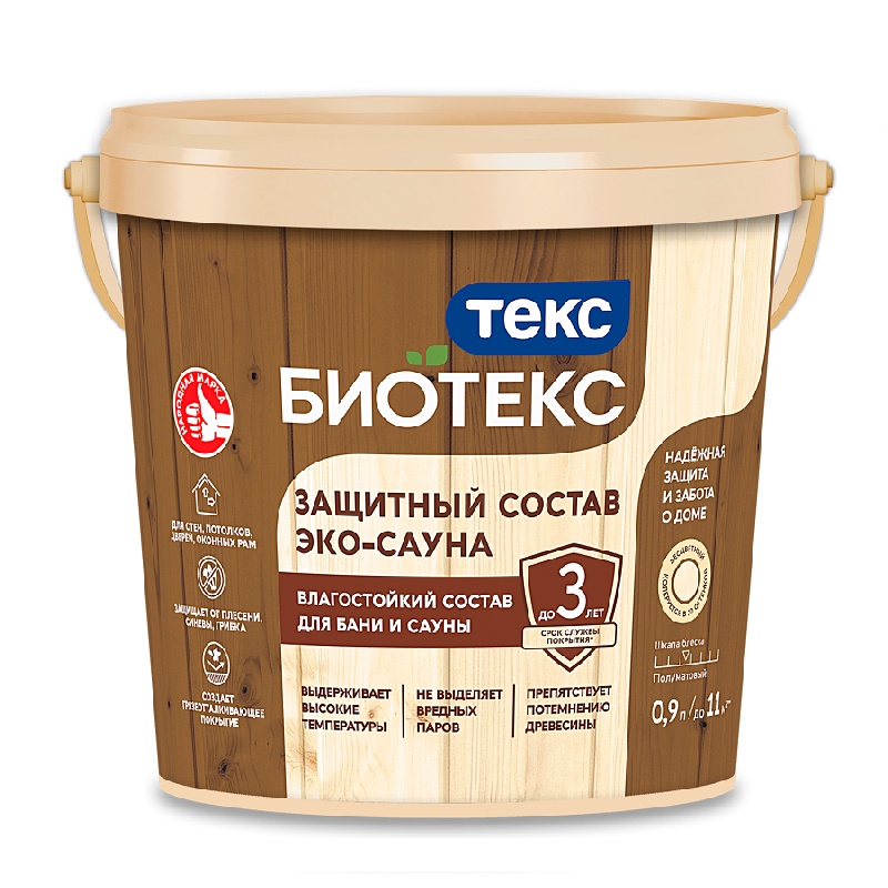 Защитный состав Текс Эко-Сауна Биотекс, полуматовый (0,9 л)