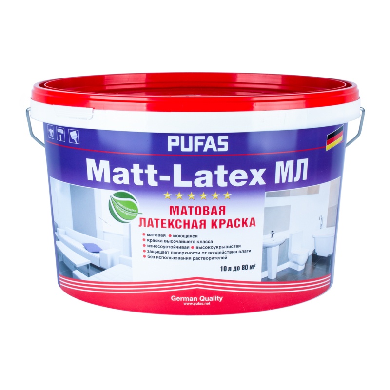 Краска моющаяся латексная Pufas Matt-Latex RAL 9005 черная (10 л)