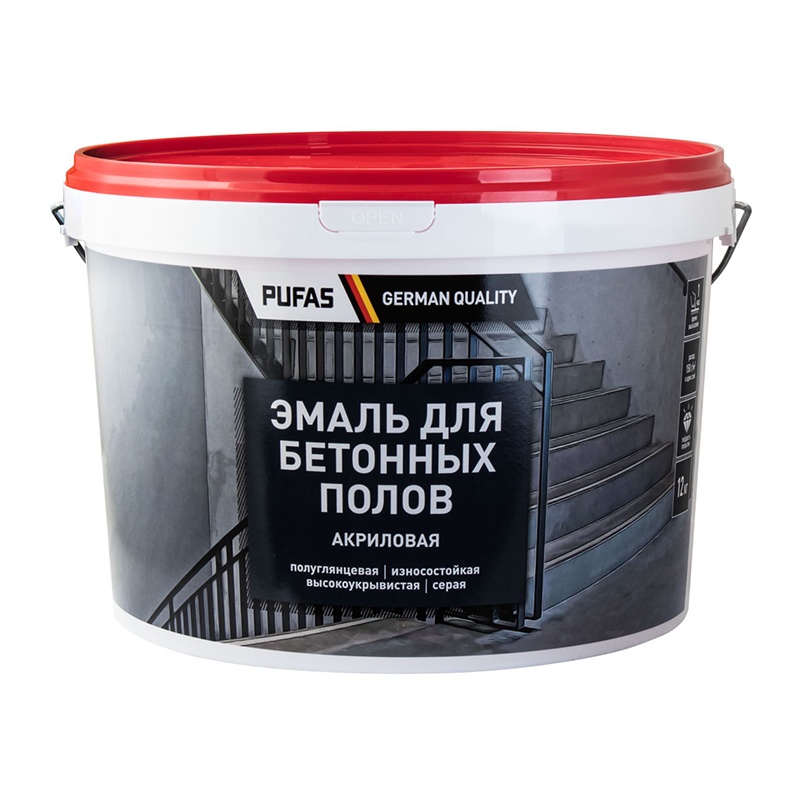 Эмаль акриловая для бетонных полов Pufas серая, морозостойкая (12 кг)