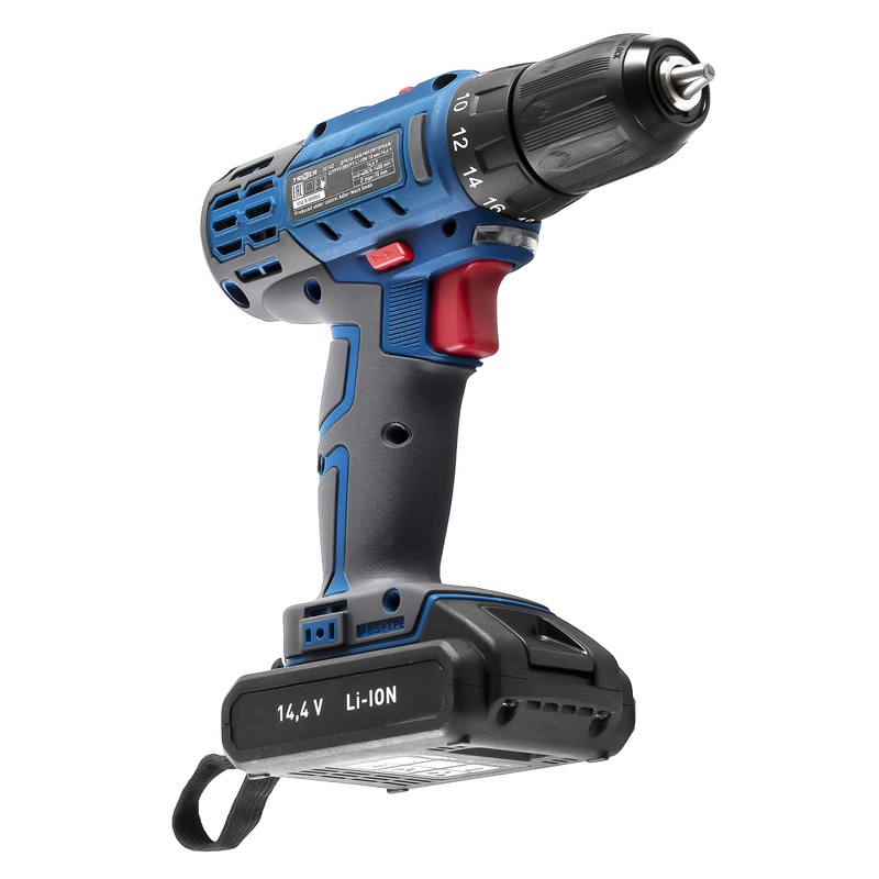 Дрель-шуруповерт Trigger 20102, 2 аккумулятора Li-ion (1,5Ач), 14,4V, 10 мм, 35 Нм, слайдер, кейс