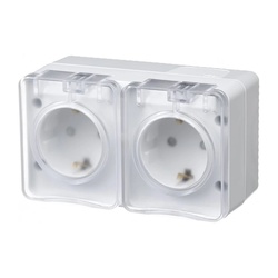 Розетка о/у Atlasdesign Profi ATN540126, 2 гнезда, горизонтальная, с/з, з/ш и крышкой, IP54, белая