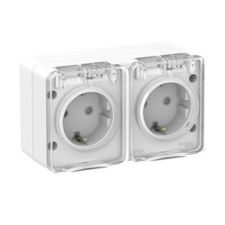 Розетка о/у Atlasdesign Profi ATN540126, 2 гнезда, горизонтальная, с/з, з/ш и крышкой, IP54, белая